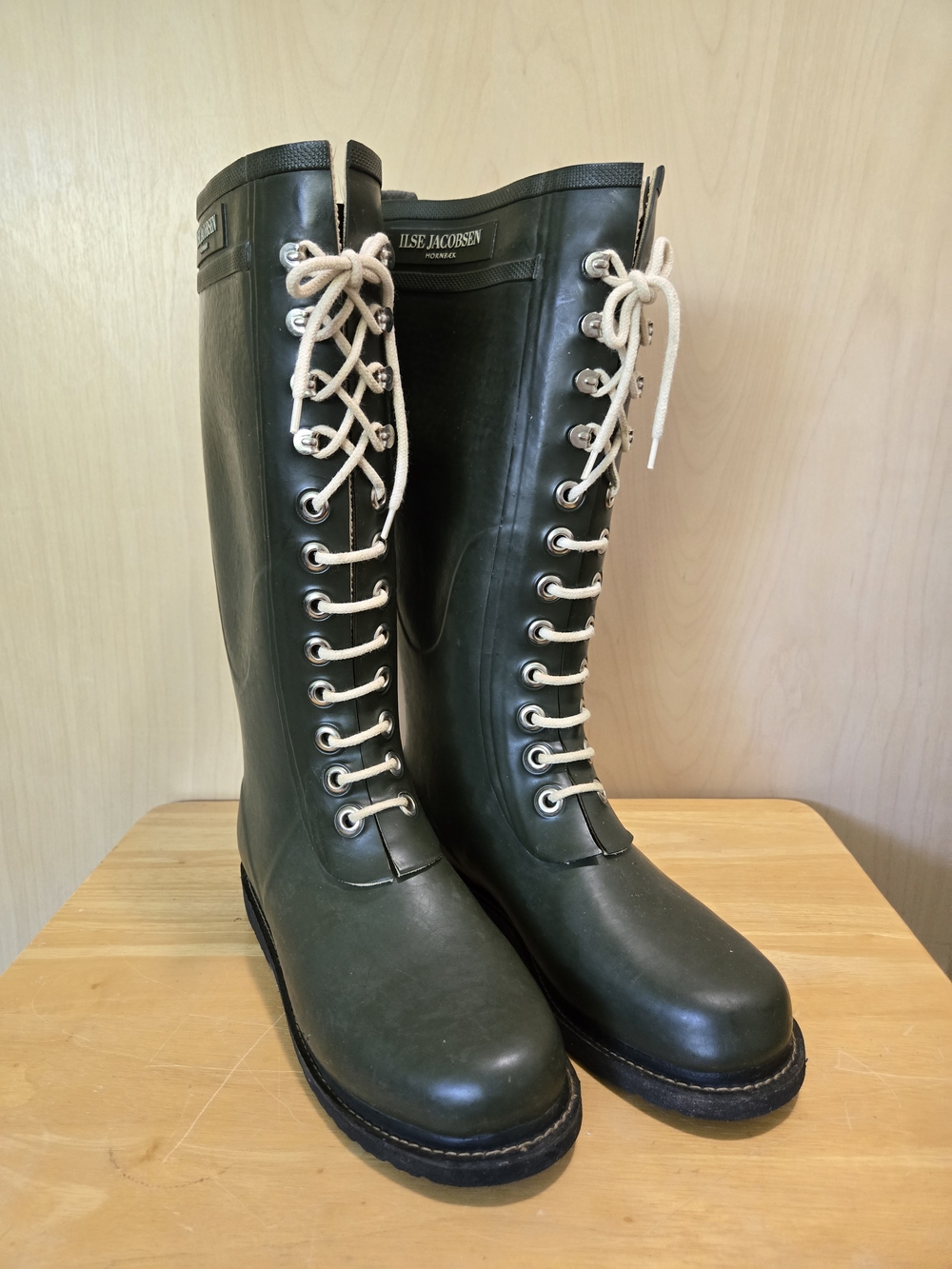 Ilse Jacobsen Green Lace-Up Rain Boots